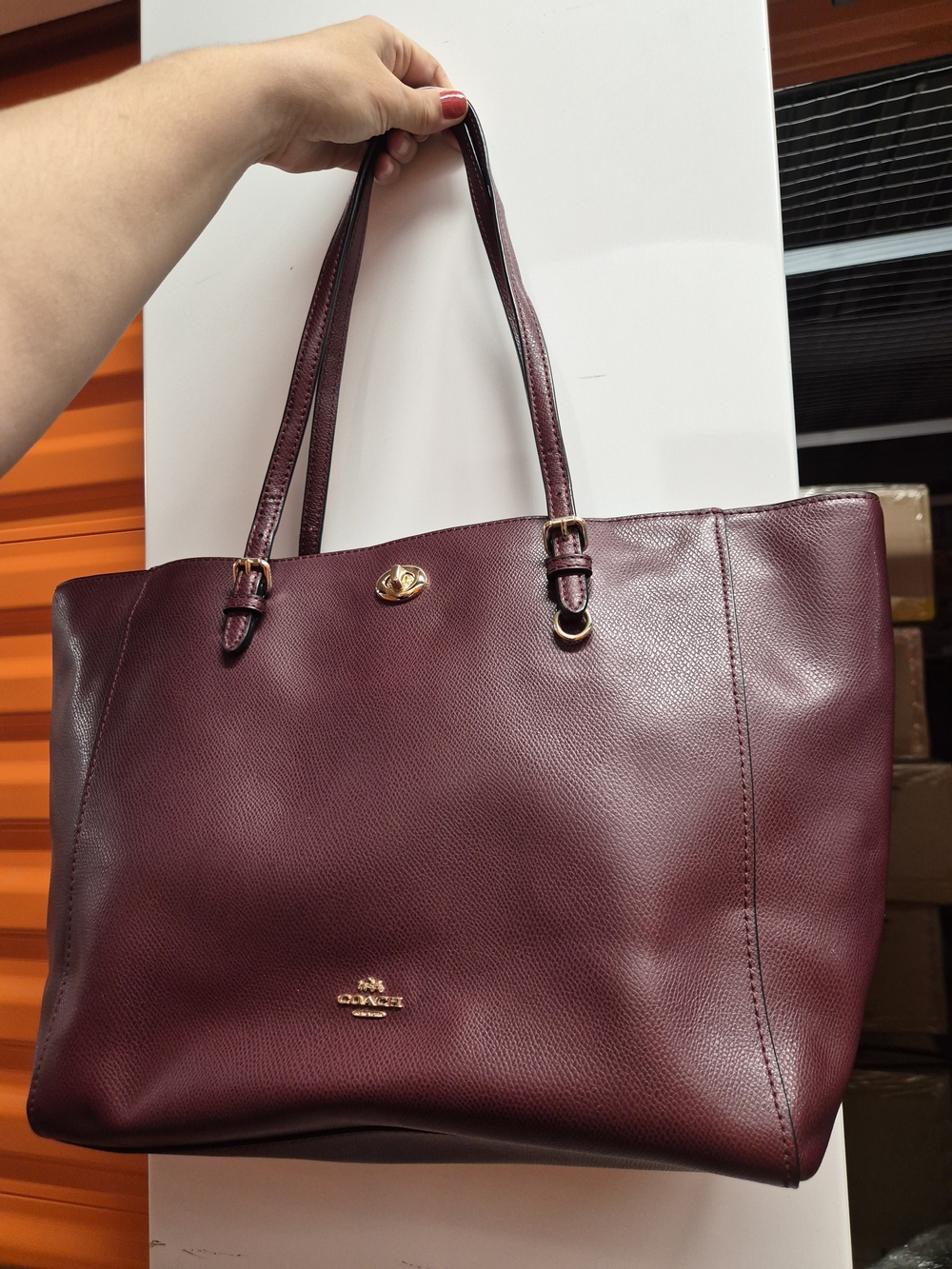 Vintage Coach Burgundy Leather Double-Handle Tote with Gold Hardware